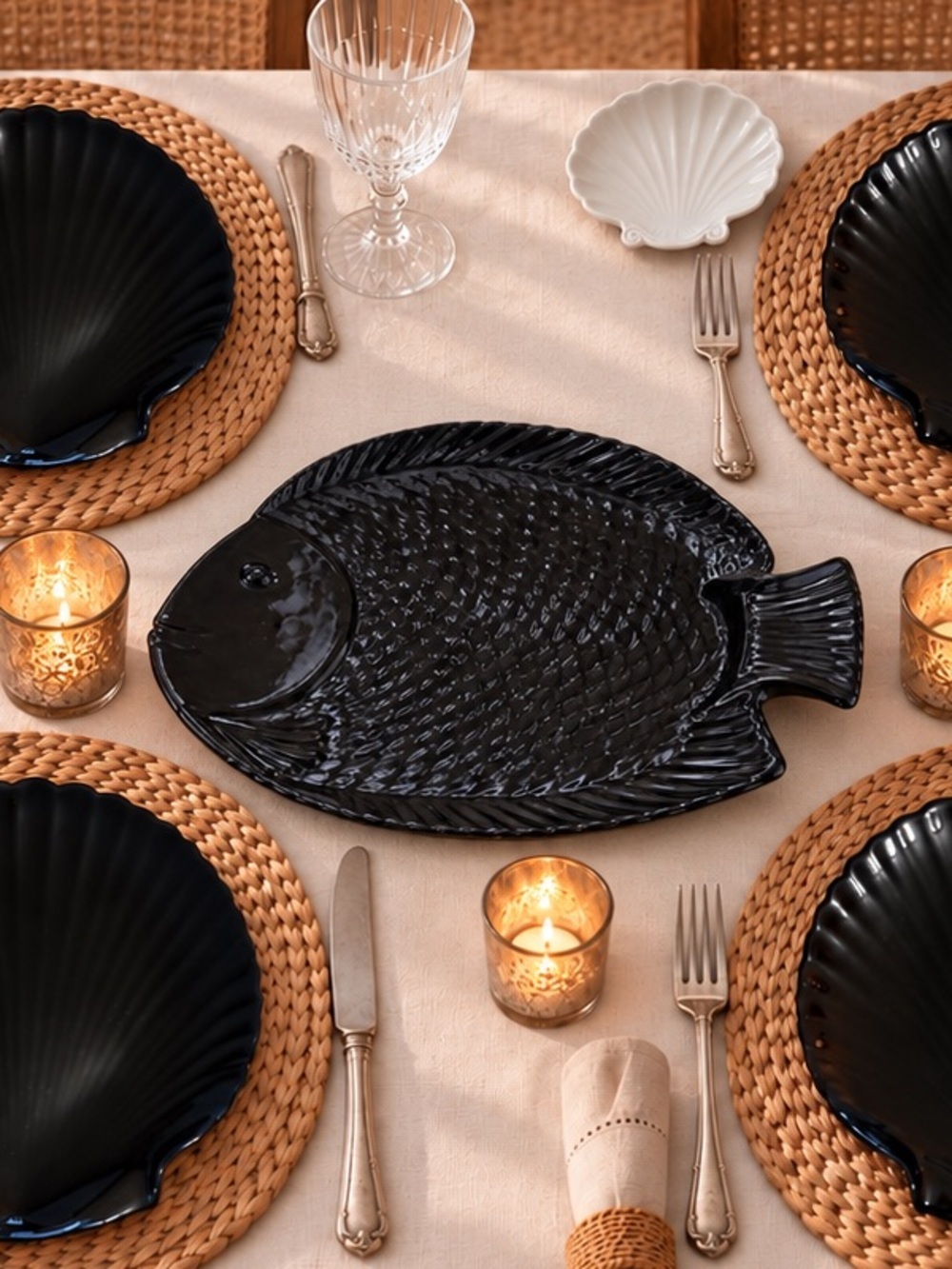 Fish Ceramic Platter Tray Black